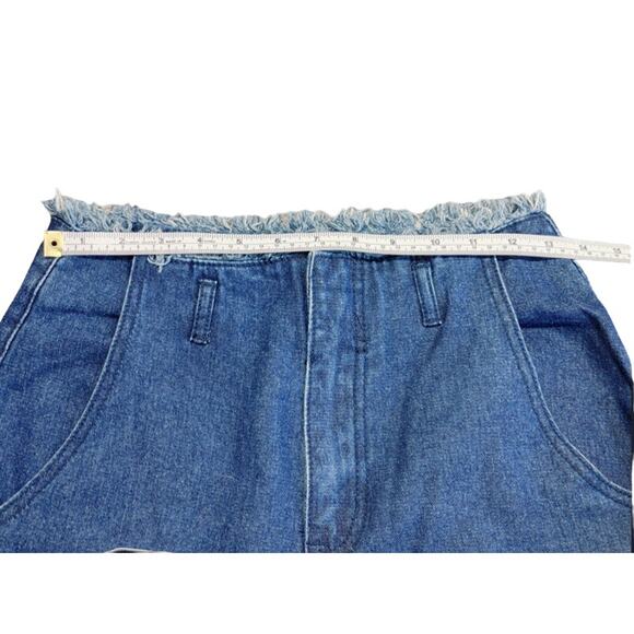 Forever 21 Wide Leg High Rise Raw Hem Jeans Dark Wash Blue Denim Womens Size 26 - Picture 5 of 7